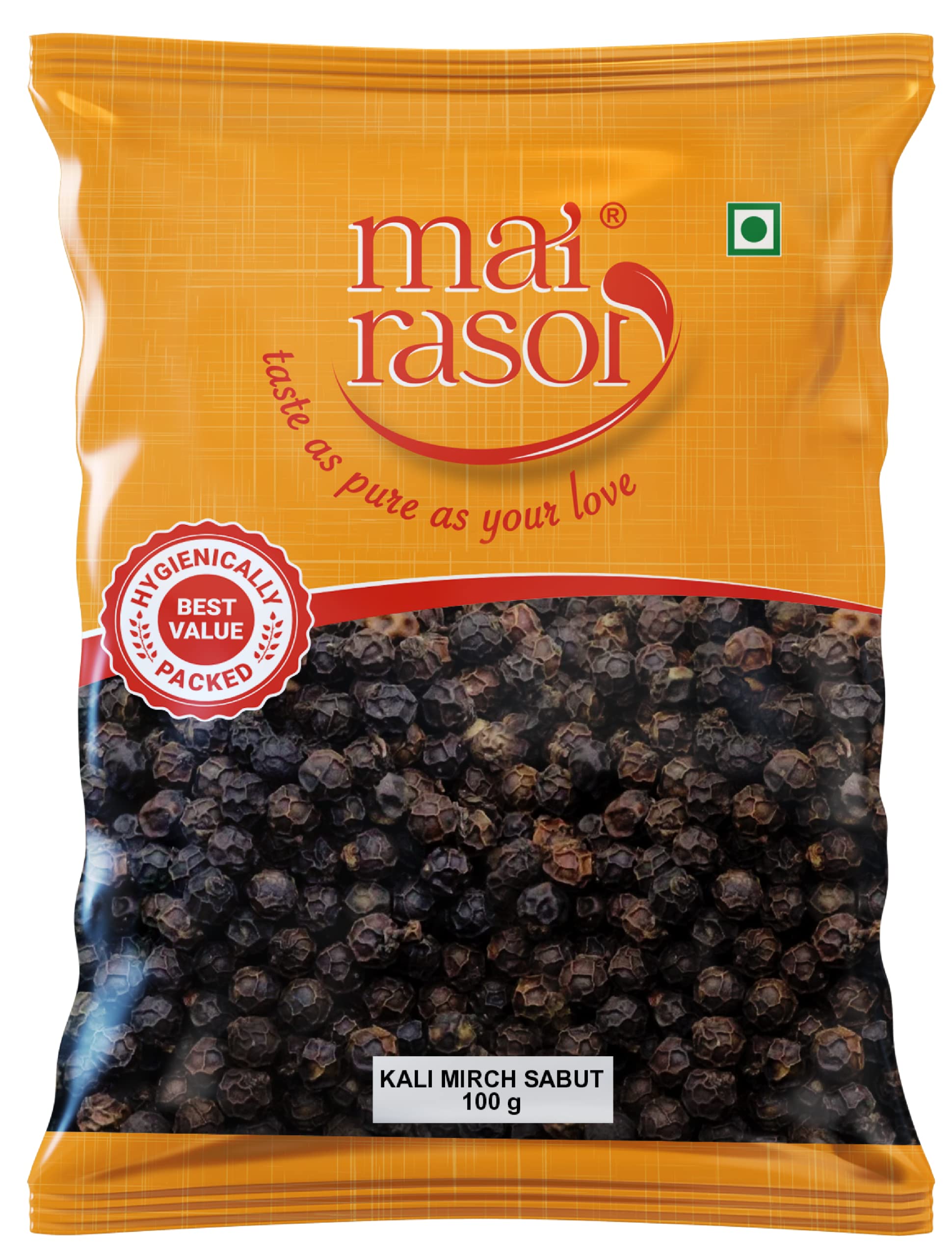 MAI RASOI Black Pepper/Kali Mirch Whole/Pepper Corns - 100 Gram