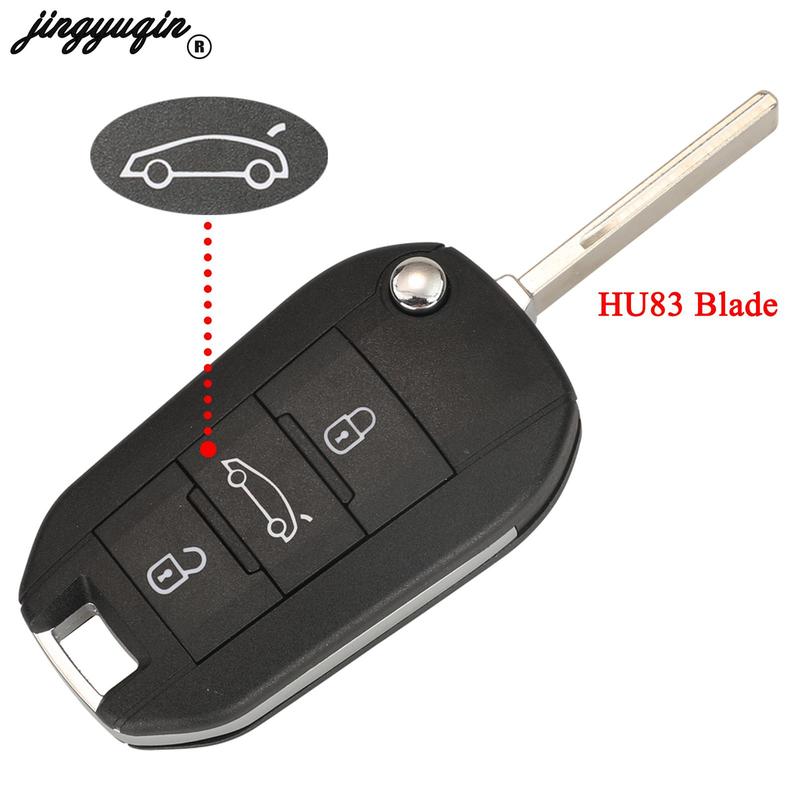 Jingyuqin Flip Remote Car Key 433MHz 4A HITAG AES Chip For Peugeot Expert 308 3008 2016+ Citroen C4 Cactus 2014- HU83 3 Buttons