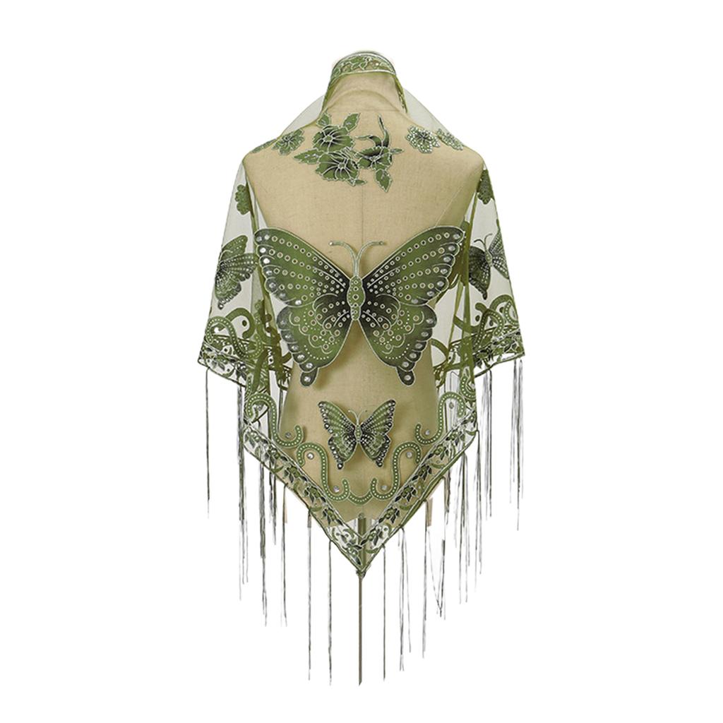 Butterfly Embroidered Shawl Lace Triangle Scarf Formal Shawls And Wrap For Evening Dresses Sheer Shawl With Fringe