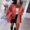 Women Cardigan Sweater Lantern Long Sleeve Solid Color Oversized Knitted Cardigan Open Front Lightweight Sweater Outwear