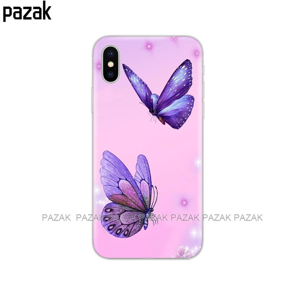 Silicone Cover Phone Case For Iphone 6 X 8 7 6s 5 5s SE 2020 Plus 10 XR XS 11 Pro Max Case Butterfly Roses Flower