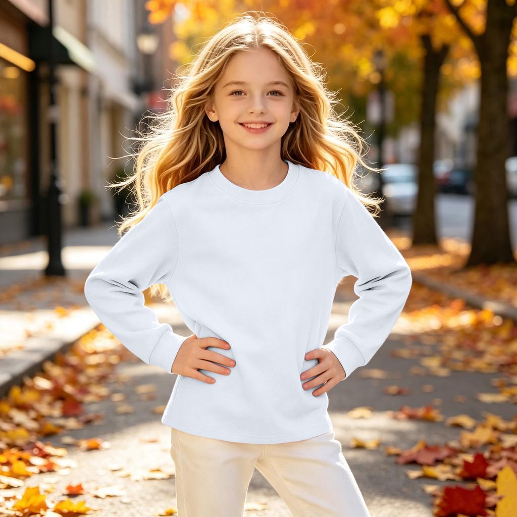 Boys and Girls Long Sleeve Neck T-Shirt, Color, Casual and Comfortable