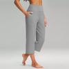 women's High Waist Solid Color Capris Wide Leg Pants Casual Pocket Yoga Cropped Trousers