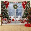 Christmas Wall Hanging Snow Scene Tapestry Holiday Backdrop Xmas Tree Cloth for Window Wreath Tapestry Bedroom Living Room 59x39 Inch Party