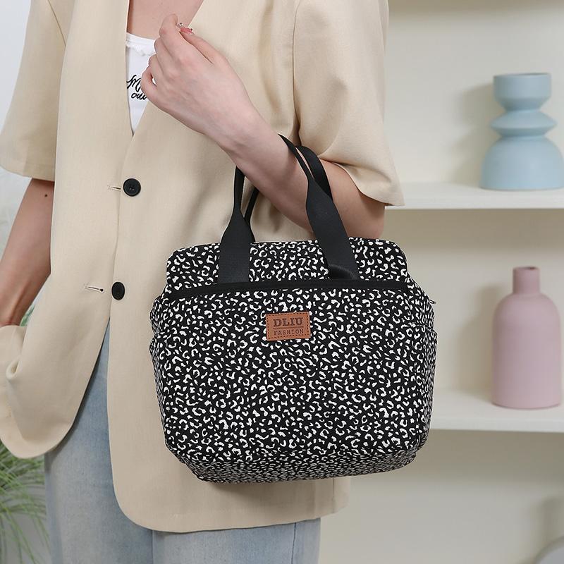 Thickened Nylon Fabric Lunch Bag with Aluminum Foil Inner Large Capacity Portable Lunch Box Storage Bag for Work Picnic Scho