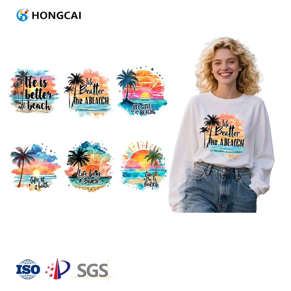 Cross Bestseller Summer Beach Watercolor Style Pattern Heat Transfer Prints & Transfer Films - DIY Iron-On Patches