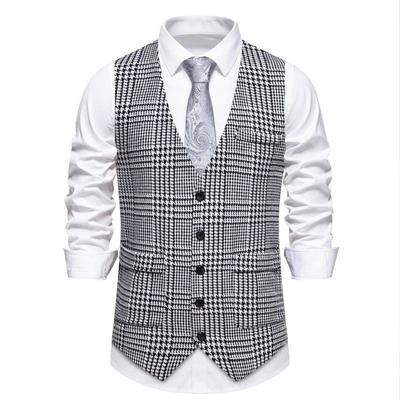 New Retro Men's Thousand-bird Grid Single-breasted Vest Accessories Suit Men's Real Pocket Suit