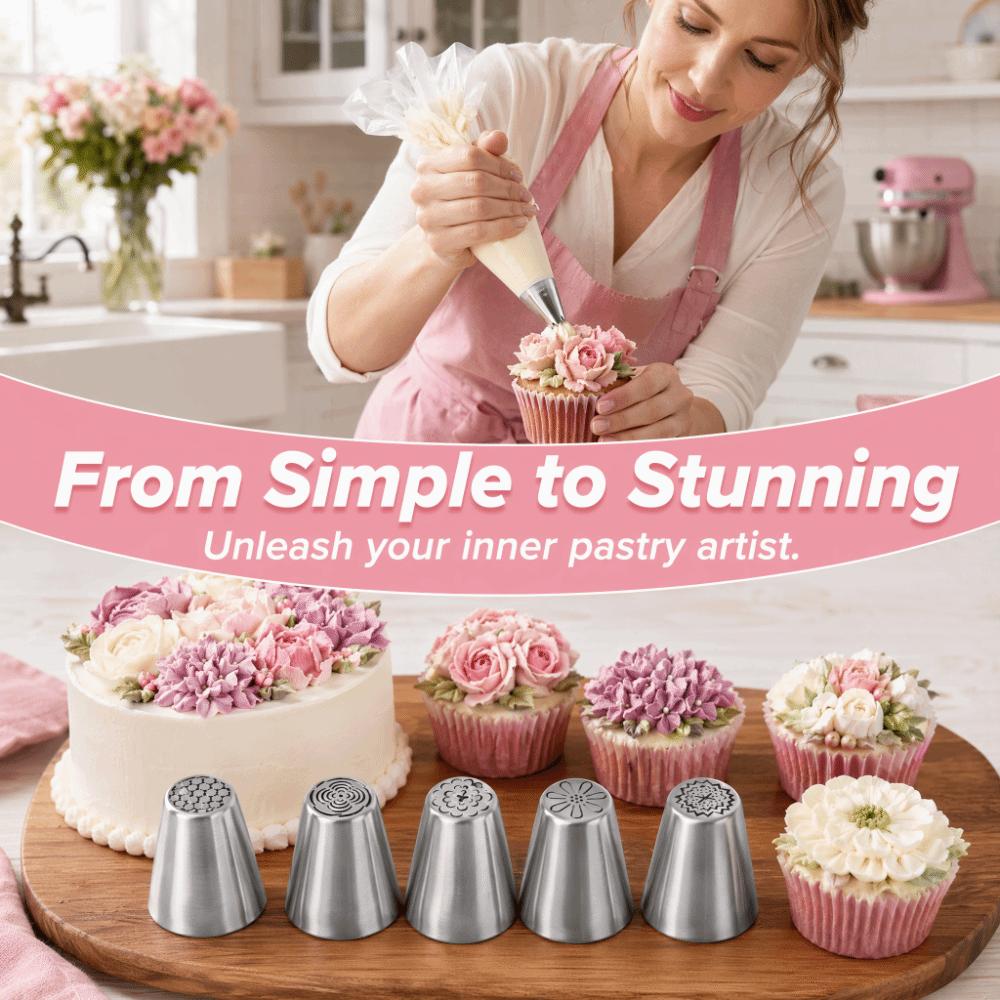 6psc Mounted Tip Piping Nozzle Set Cake Decorating Tips Cookie Icing Dessert Making