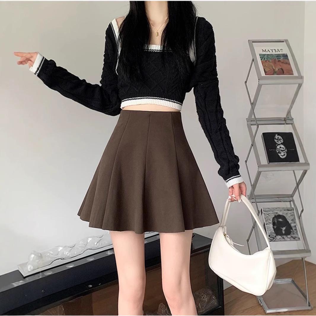 

Women s Black Wool A-line Mini Skirt - 2024 High Waist Fluffy Petite Umbrella for Autumn/Winter XL