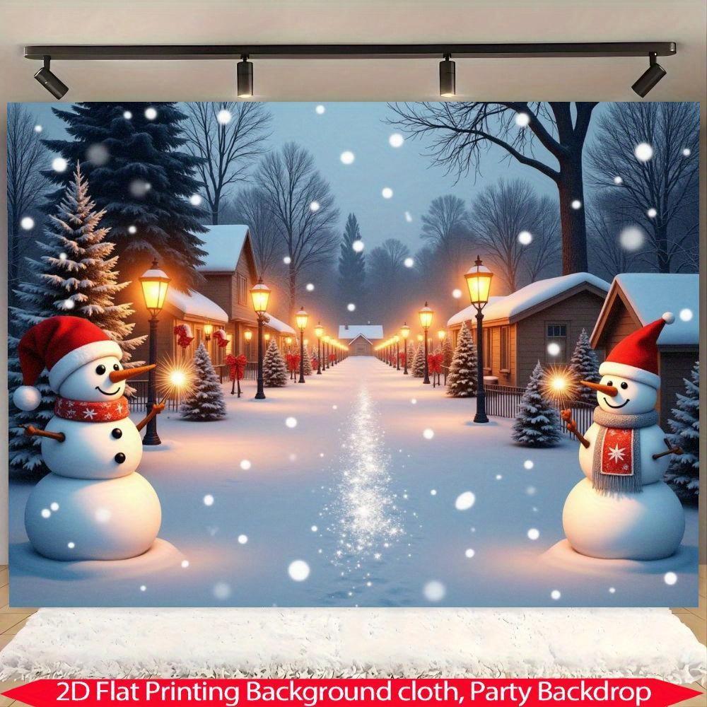 2D Flat 1 Piece of Charming Christmas Snowy Landscape Banner with Cute Snowman, Decorated Fir Tree, Merry Christmas