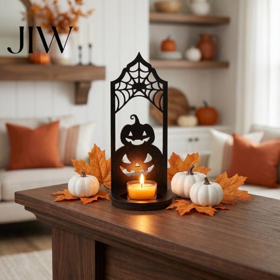 Gothic Tea Light Stand Halloween Candle Holder, Hollow Silhouette Holder for Lights, Dark Aesthetic Home Decor Style Pumpkin Ghost Cat Bat Tabletop