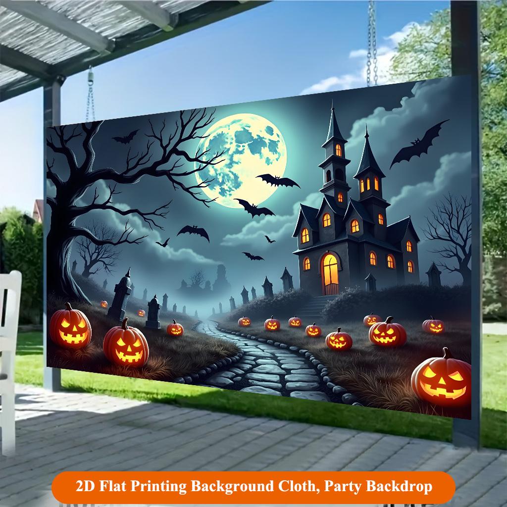 1 piece of 2D Flat background fabric Halloween night pumpkin lantern scene background fabric.PMJ
