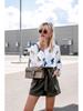 Autumn 2024 Floral Print Stand-up Collar Long Sleeve Shirt for Women - European & American Style