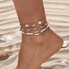3Pcs Beach Beaded Anklet Set for Women Summer Gold Color Starfish Shell Charms Anklet Vacation Bohemian Zircon Gifts