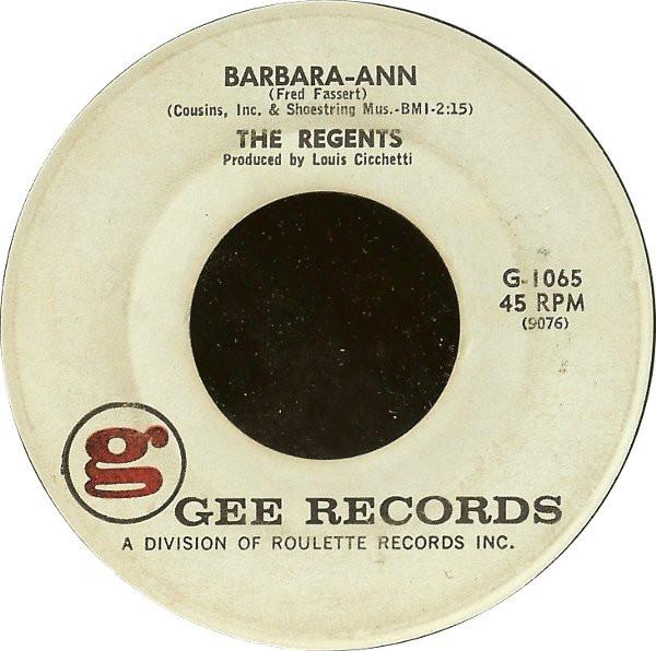 

7inch Record REGENTS - Barbara-Ann G1065 Gee 1961 US Rock Used