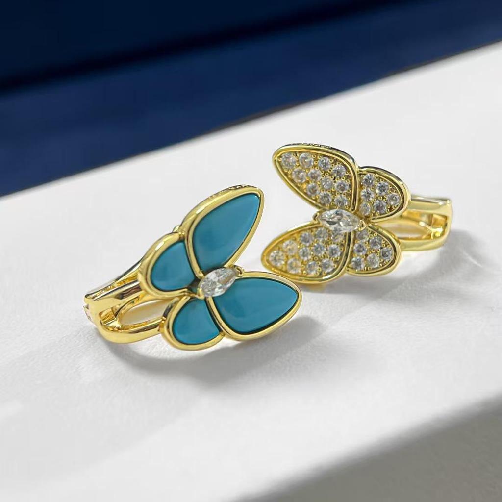18K Rose Gold Plated Sterling Silver Butterfly & Clover Necklace with White Mother-of-Pearl