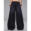 Womens Cross Embroidered Wide Leg Jeans Retro Dark Wash Loose Trousers
