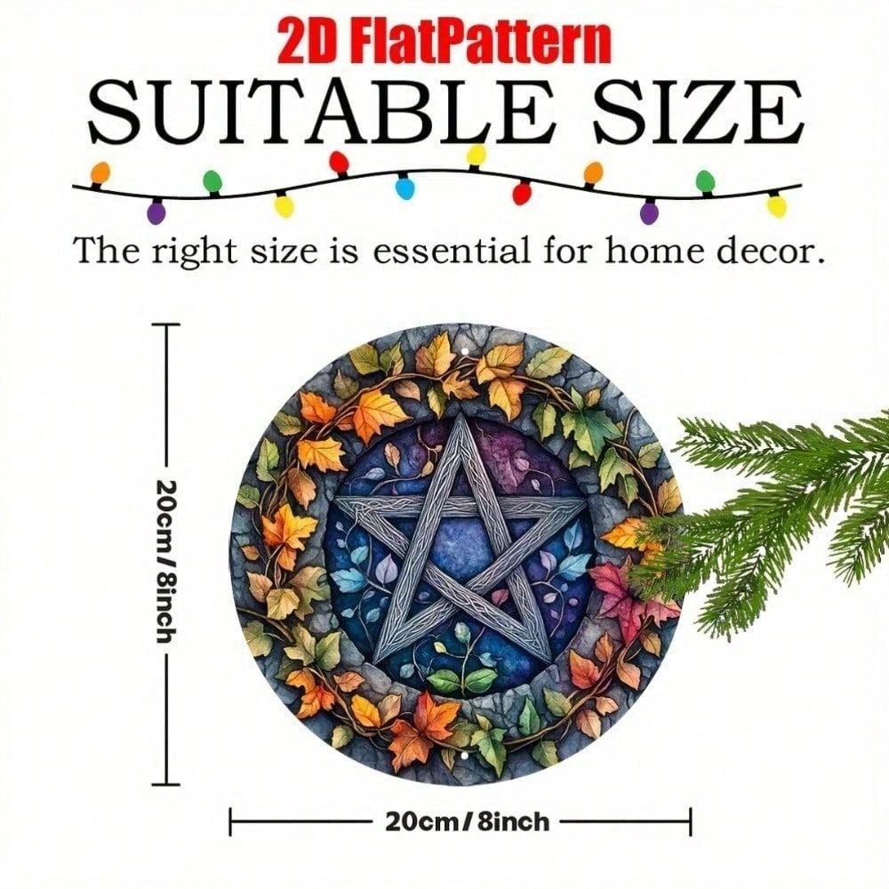 Vintage Pentagram Metal Wall Art Round Aluminum Sign Gothic Home Decor Halloween Christmas Gift