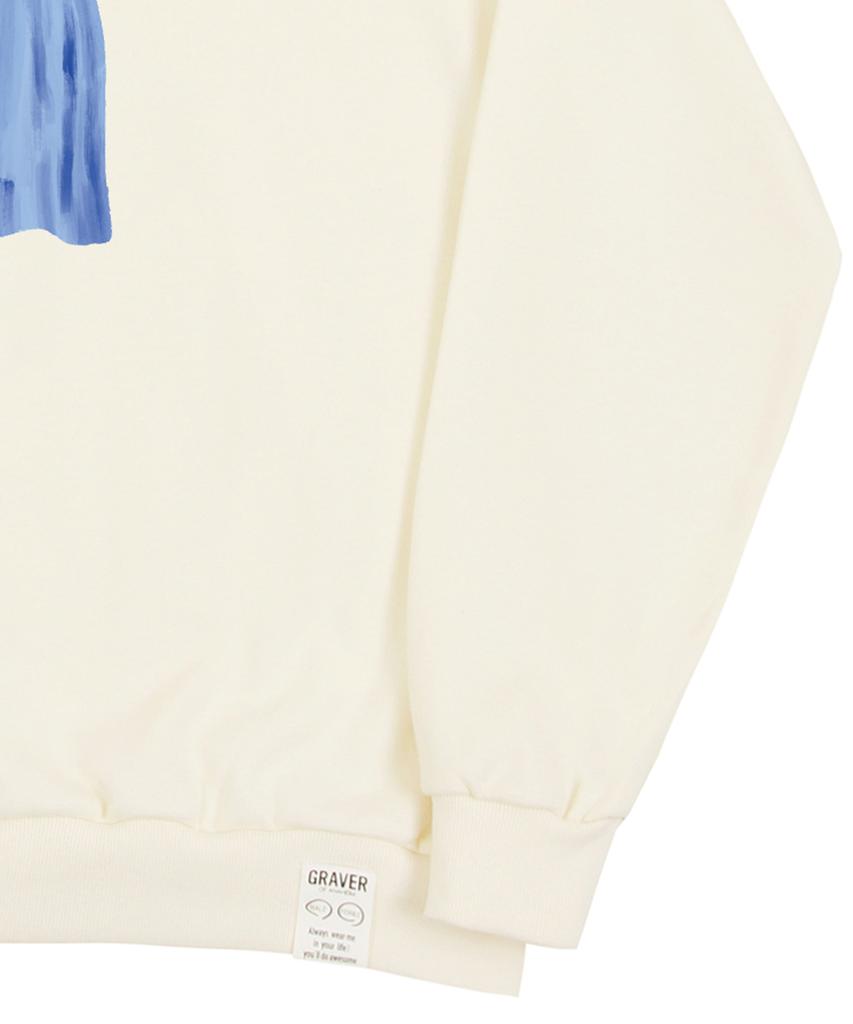 GRAVER [Unisex] Ghost Center Sweatshirt_Cream/Blue Logo
