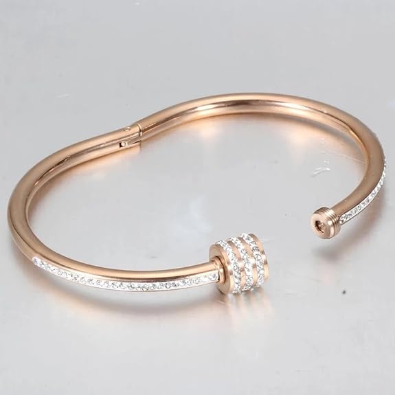 Gold Plated Stainless Steel Openable Crystal Cuff Bangle Bracelet For Women & Girls
