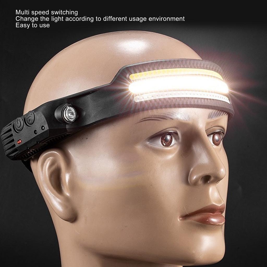 Strip COB Headlamp Super Bright Wide Beam Lightweight Rechargeable Head Light with Motion Sensor for Outdoor Fishing
