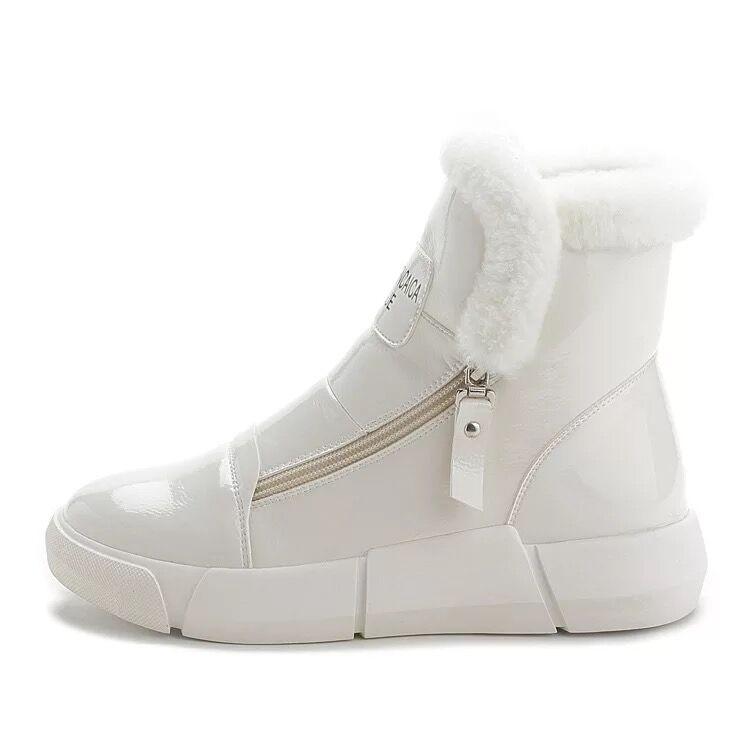 Waterproof Leather Snow Boots Woman Short Boots Women Long Plush Warm Ankle Booties Flat Footwear High Top Casual Sports Side Zipper Cotton Boots