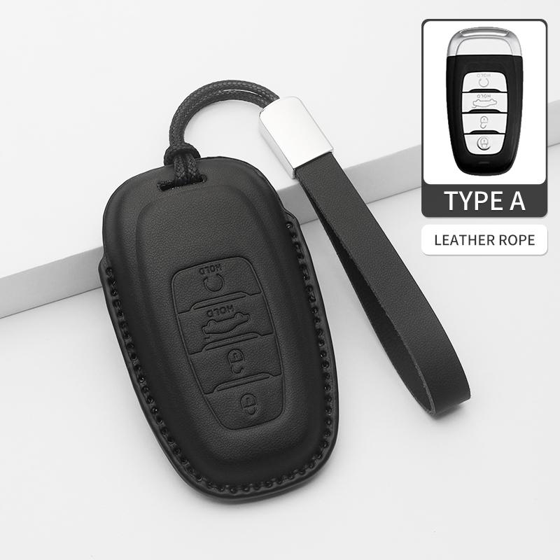 Fashion Car Key Case Cover For Faw Hongqi E-Hs9 High-End H5 H9 Car Keyring Luxury Leather Auto Accessories
