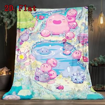 Whimsical Slime Rancher 2D Flat Pattern Flannel Blanket High Quality All Seasons Warmth and Comfort Perfect for Christmas Gifts.