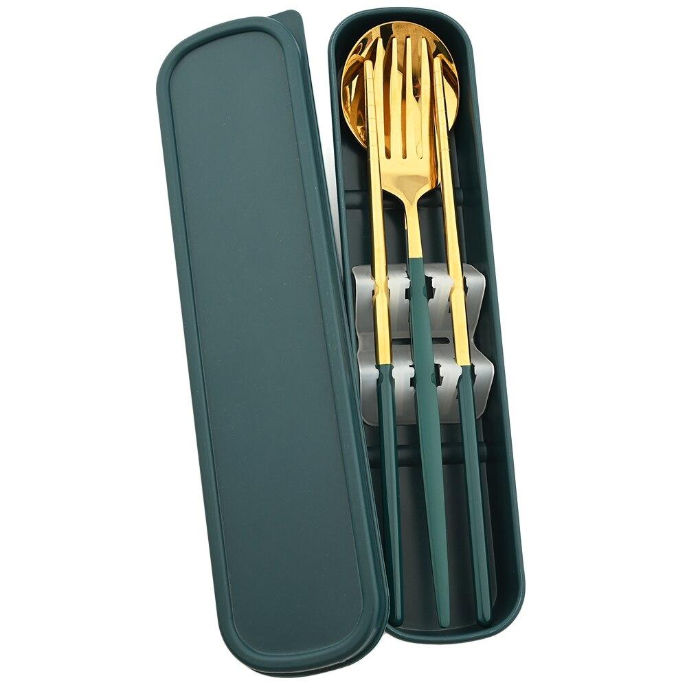 Western Dinnerware Set Travel Camping Cutlery Set Fork Spoon Chopsticks Tableware With Portable Box Stainless Steel Flatware Set