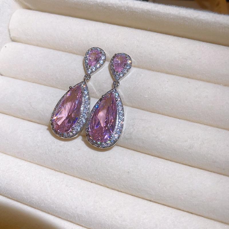 Rich daughter~ Silver needle super flash zircon water drop stud earrings temperament celebrity style earrings light luxury high-end earrings women