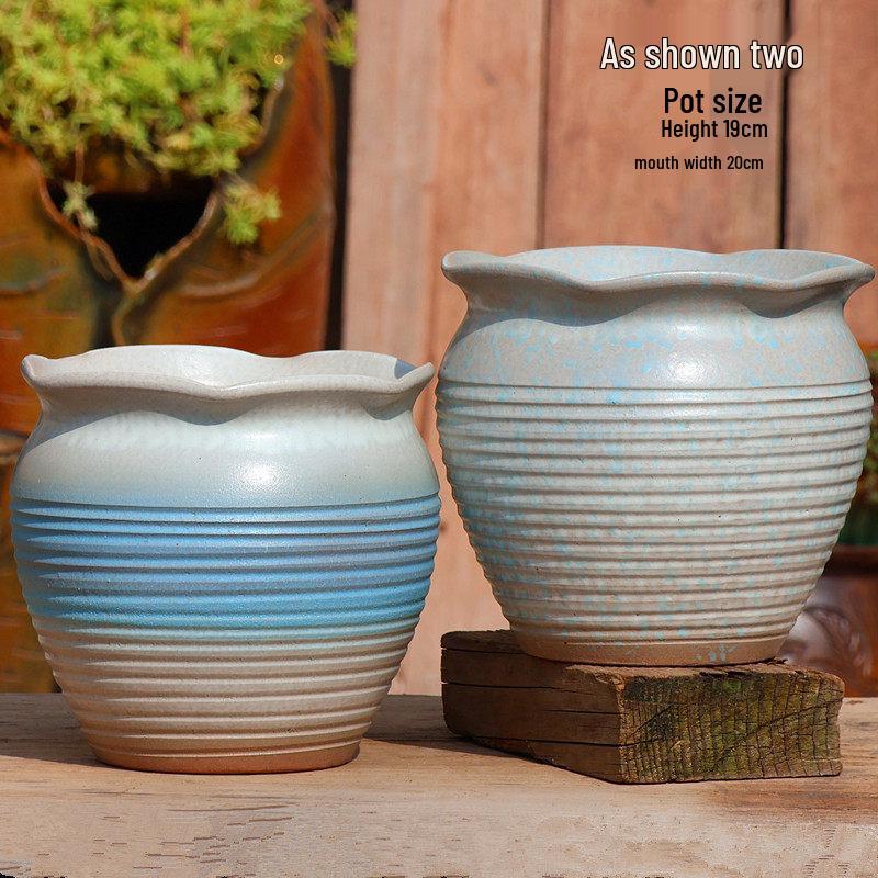 Handmade Coarse Pottery Wide-Mouth Flower Pot - Ceramic Zisha Succulent Planter with Rustic Cut-Edge Design for Chlorophytum
