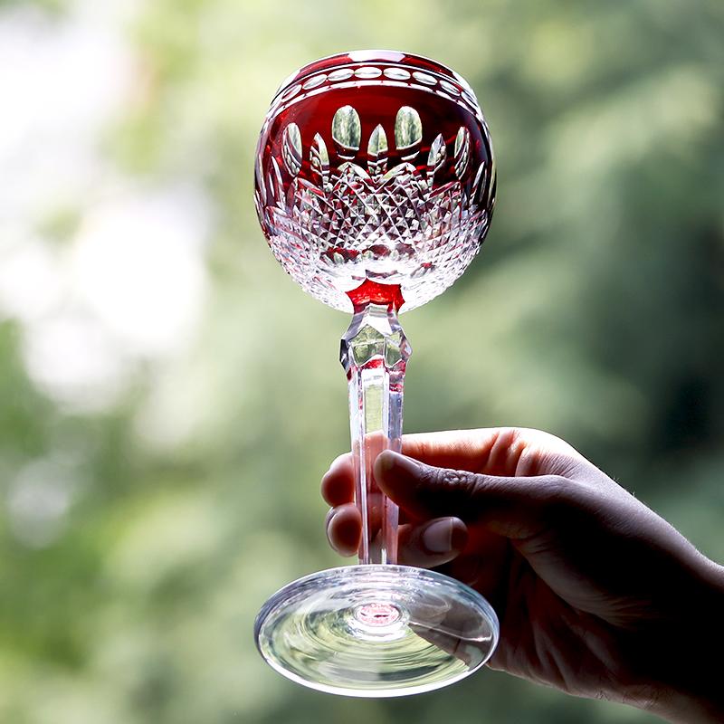Vintage Handcrafts Multi-Colored Crystal Edo Kiriko Wine Glass Bohemia Hand Engraved Stemware