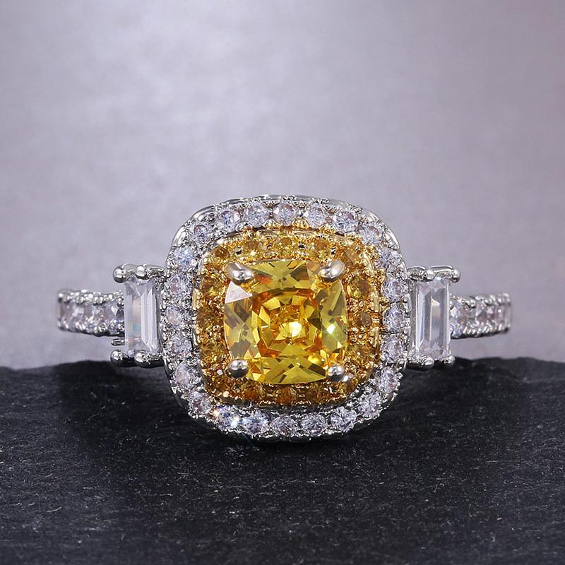 New Elegant Yellow Cubic Zirconia Women Rings Luxury Wedding Anniversary Party Lady's  Accessories Bright Fashion Jewelry