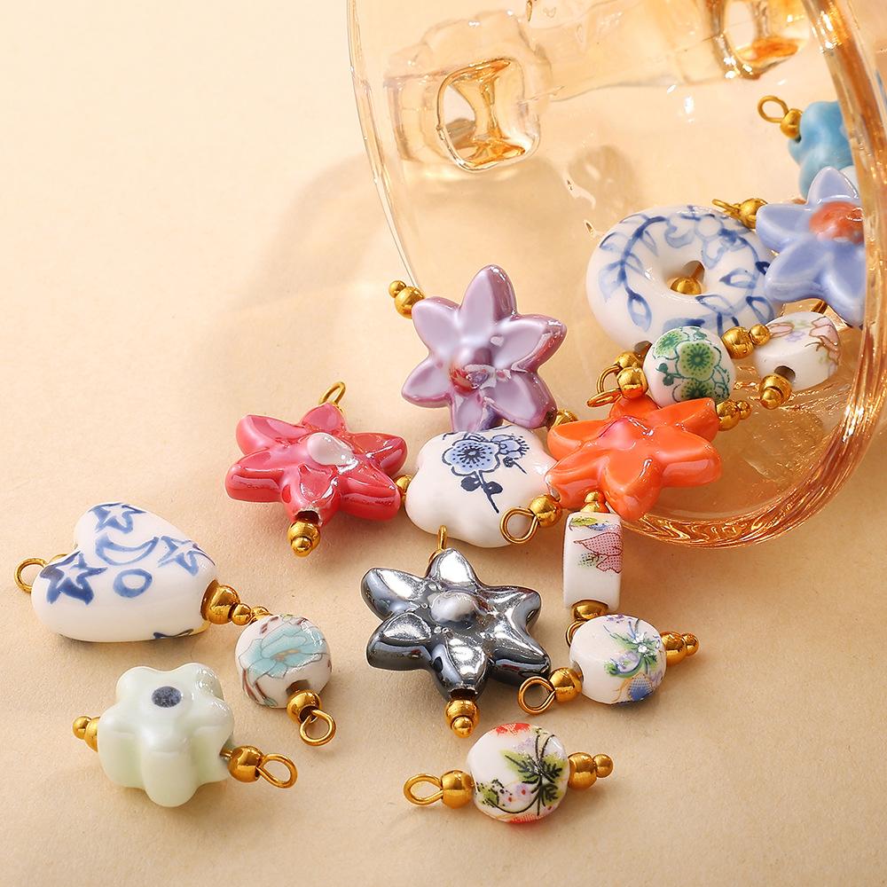 Color Ceramic Pendant Collection Devil Eye Flower Blue And White Porcelain Love Multi-Shape Diy Handmade Jewelry Accessories