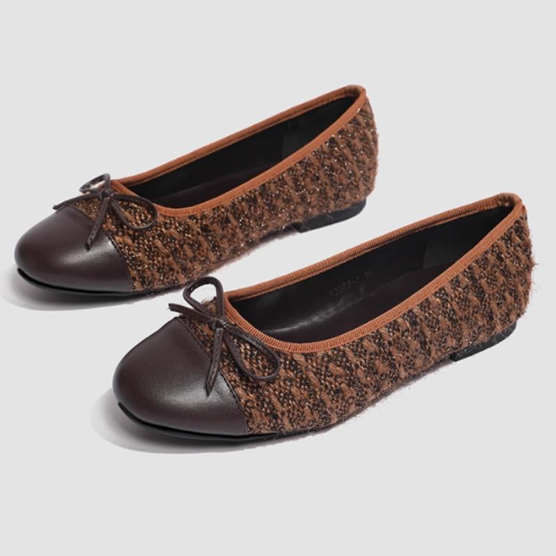 Fashion Sweet Bow Decorated Design Mary Jane Shoes for Women Fashion Round Toe Knitted Brand Loafers Comfort Non-slip Zapatos De Mujer