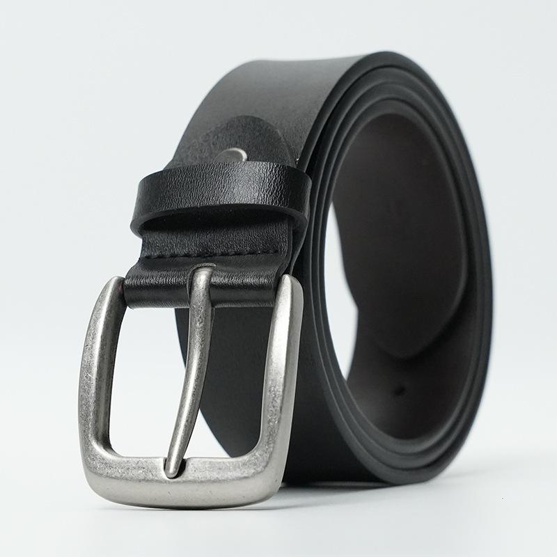 Men's Retro Genuine Leather Belt - Pin Buckle Cowhide Waist Belt for Business and Casual Wear, Suitable for Middle-Aged and Young Men.