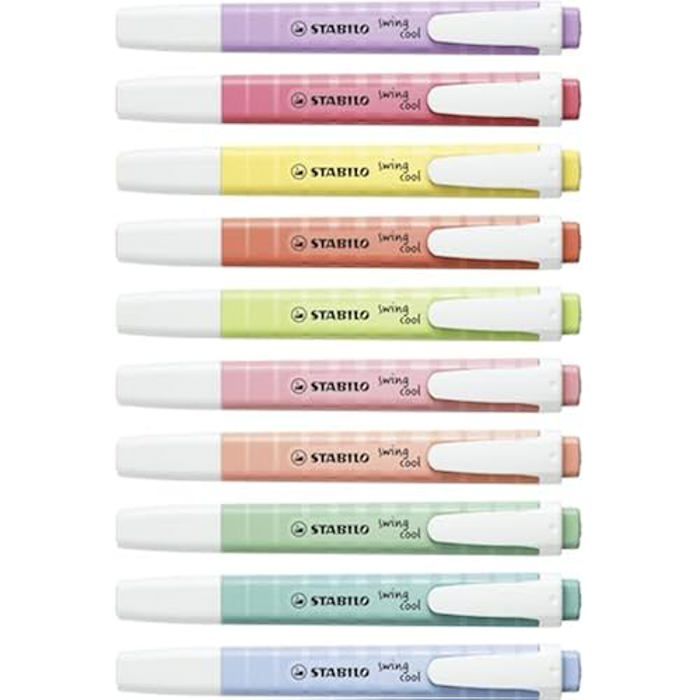 STABILO Lot de 5 surligneurs Swing Cool Pastel – Bleu nuageux, touche de turquoise, touche de menthe, rose poudré, pointe de citron