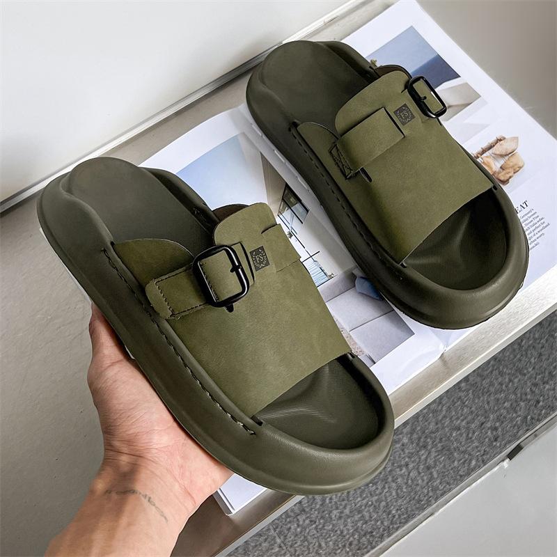 Slippers men's new outer wear casual sports thick-soled wear-resistant wading one-word beach shoes 371217 olive green-J