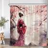 Asian Shower Curtain Traditional Chinese Pine Trees and Crane Flying Landscape Art Fabric Bathroom Decor Bath Curtains Set Hooks