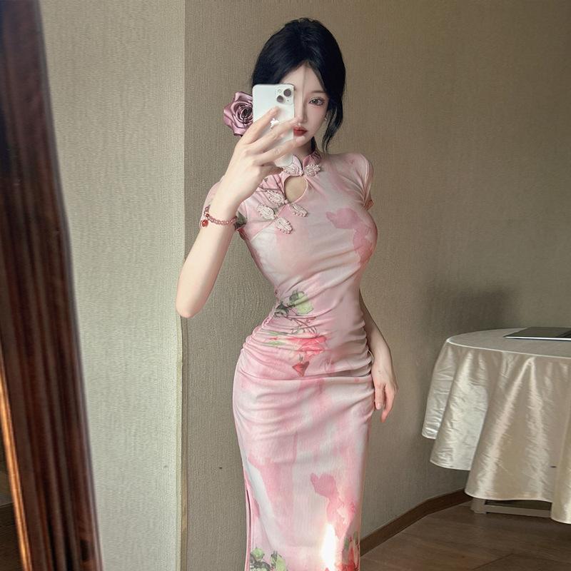 New women's clothing national style girl improved cheongsam split-ended slim dress