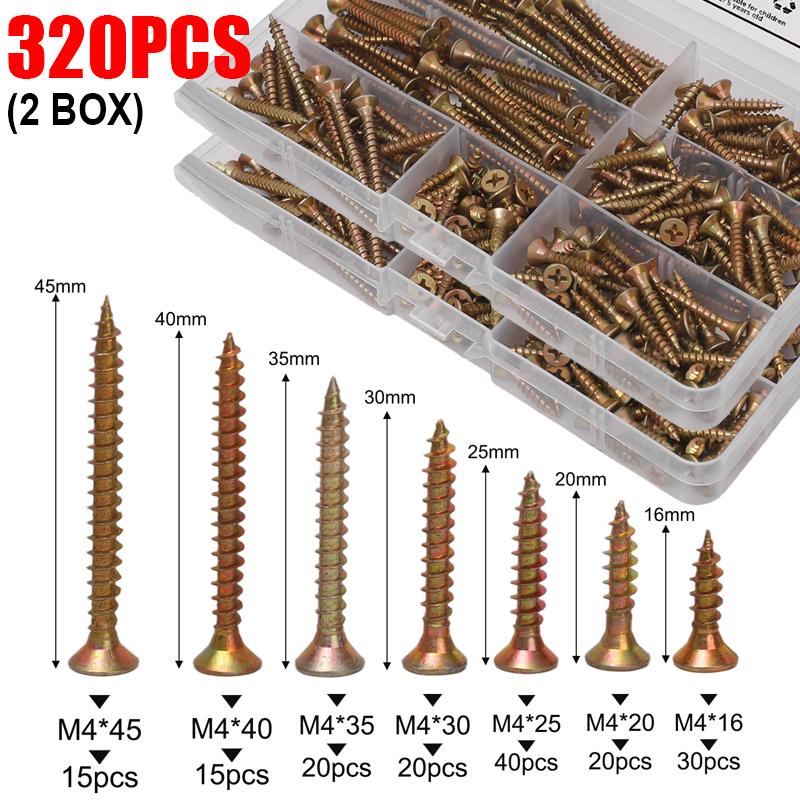 160/320 Stück Selbstschneidende Metallschrauben Kreuzschlitz Senkkopf Senkkopfschrauben Gipskarton Holz Kreuzschrauben Befestigungsmittel Sortiment-Kits