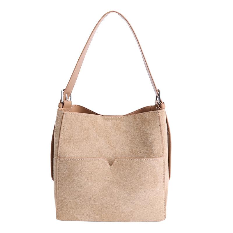 Suede Shoulder Bag with Front Pocket Large Capacity Fashion Everyday Bag