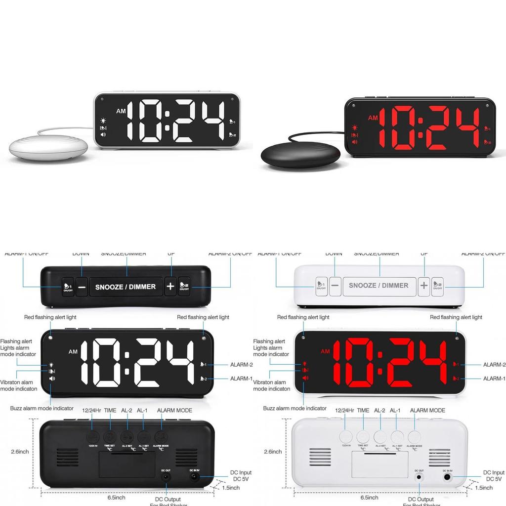 Modern Minimalist Electronic Alarm Clock With Strong Vibration And Dual Ringtone For Heavy Sleepers