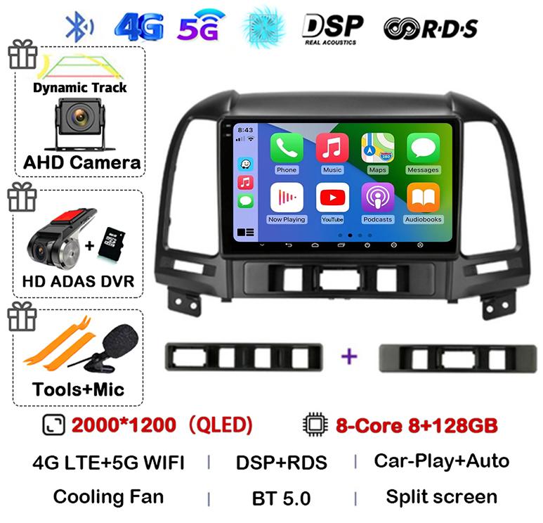 Android 14 Carplay Auto Car Radio For Hyundai Santa Fe 2 2006-2012 4G+WIFI Multimedia Player GPS 2Din Autoradio Stereo Head Unit