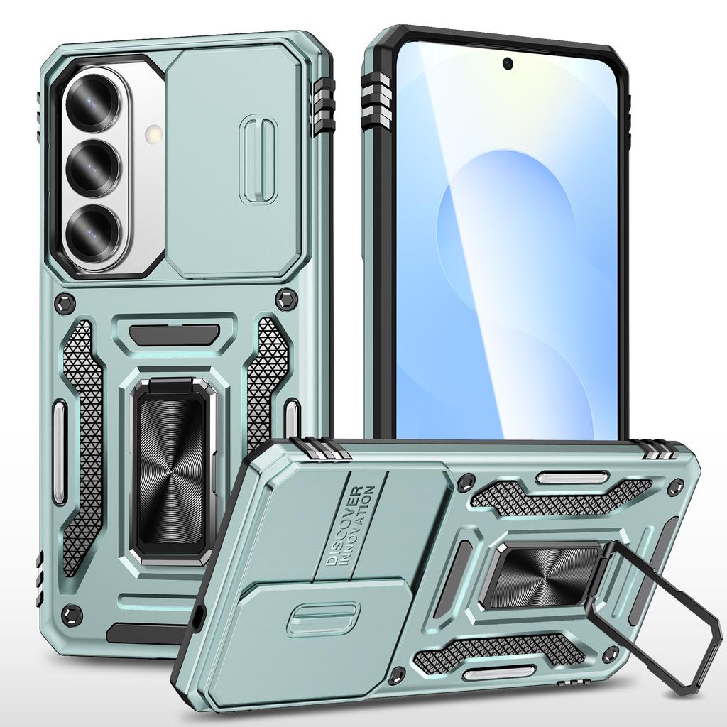 For Samsung Galaxy S26 Case Kickstand Slide Lens Lid PC + TPU Drop-Proof Phone Cover