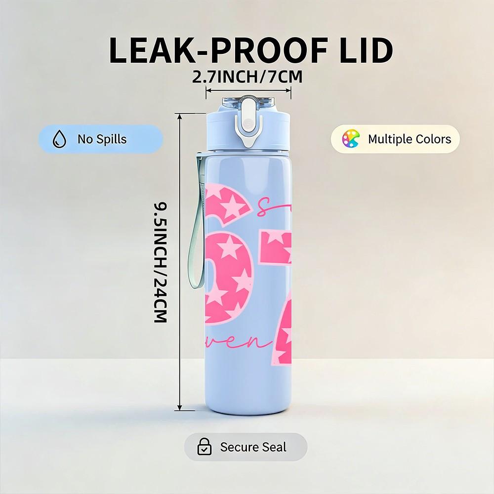 1PC Pink Number Sixty Seven Graffiti 750ml Color Plastic Sports Water Bottle Leakproof Flip Straw Lid Suitable for Sports Office Home Use