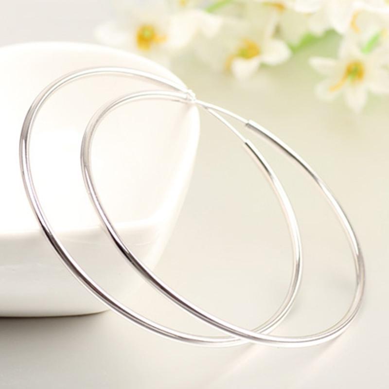 S925 Sterling Silver Simple Polished Hoop Earrings - Large, Exaggerated Round Hoops in European, American, and Korean Styles for Women. 925 Sterling Silver
