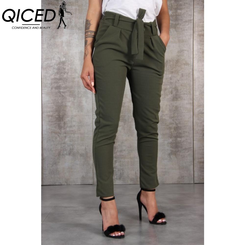 

QICED Женские модные повседневные брюки и капри с принтом однотонного цвета XXXL армия зеленый