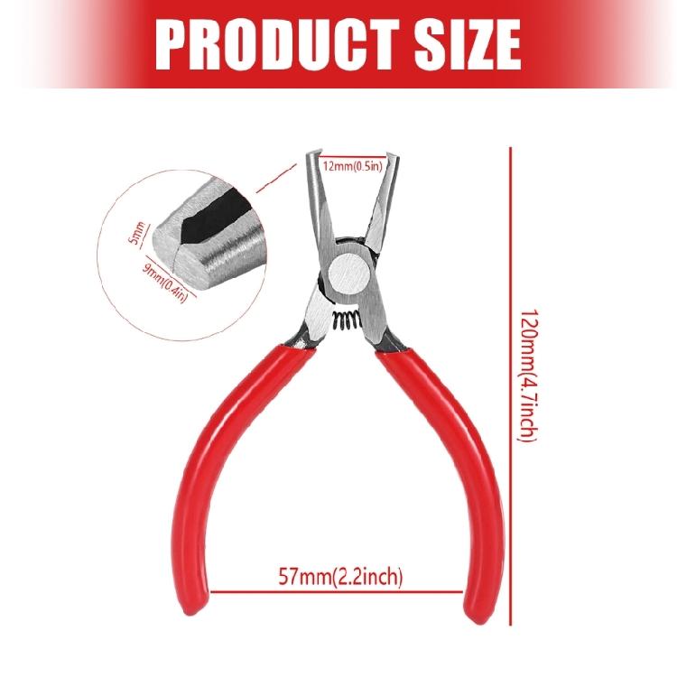 Compact Guitar Fret Removal Tool 4.7 Inch Flat Jaw Metal Pliers with Red Grip Handles for Refret Repair Tasks Use