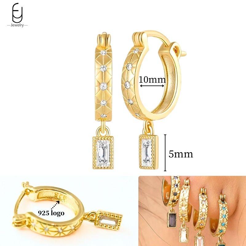 925 Silver Ear Needle White Crystal Gold Earrings for Women Luxury Water drop/Heart/Flower Pendant Earring Fine Jewelry